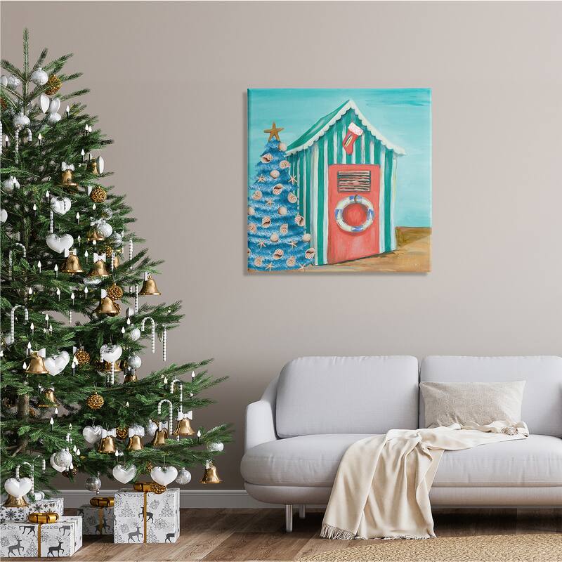 Stupell Nautical Shell Blue Christmas Tree Striped Beach Tent Canvas Wall Art