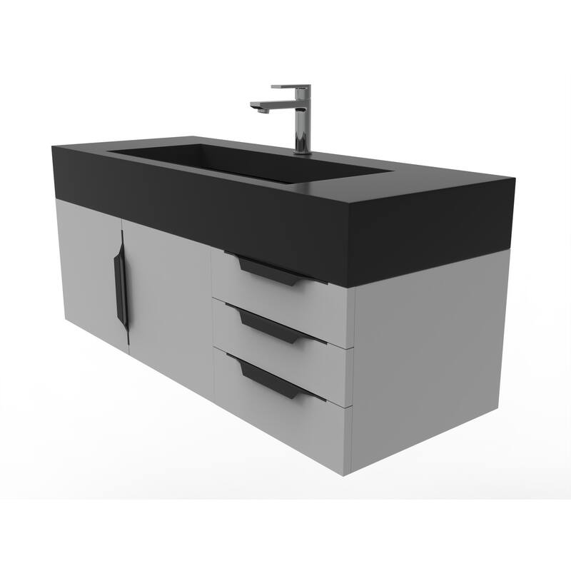 Nile 48" Wall Mounted Bathroom Vanity Set w/ Black Top