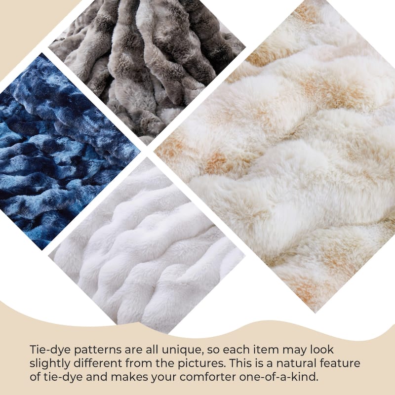3 Pieces Fluffy Faux Rabbit Fur Comforter Set, Plush Fuzzy Bedding Set for Winter