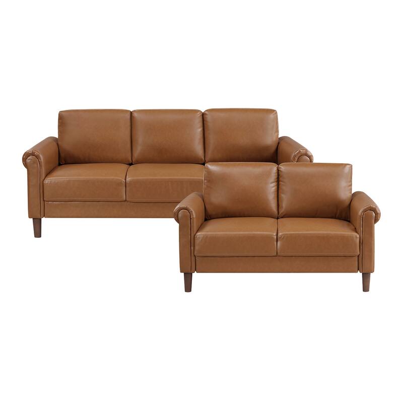 Fremont & Park Frances Faux Leather 2-Piece Living Room Set - Brown Finish Feet - Brown