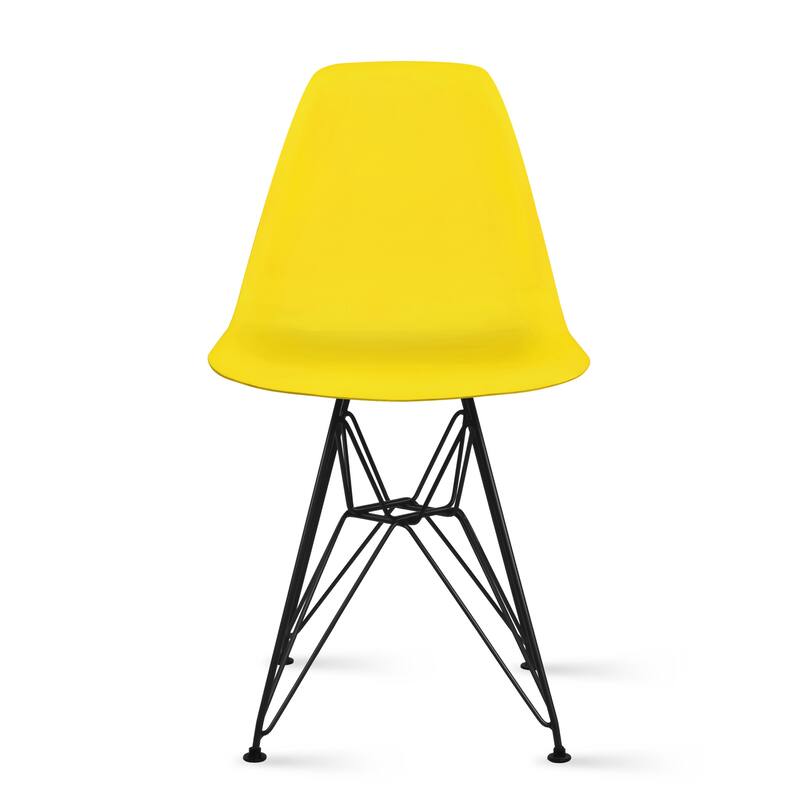 Modern Color Pyramid Seat Height DSW Molded Armless Plastic Dining Room Chairs Black Wire Eiffel Dowel Legs - Yellow