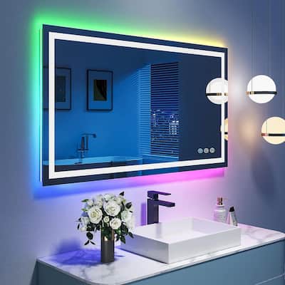 Super Bright RGB Backlit & LED Frontlit Anti-Fog Bathroom Vanity Mirror in Tempered Glass & ETL