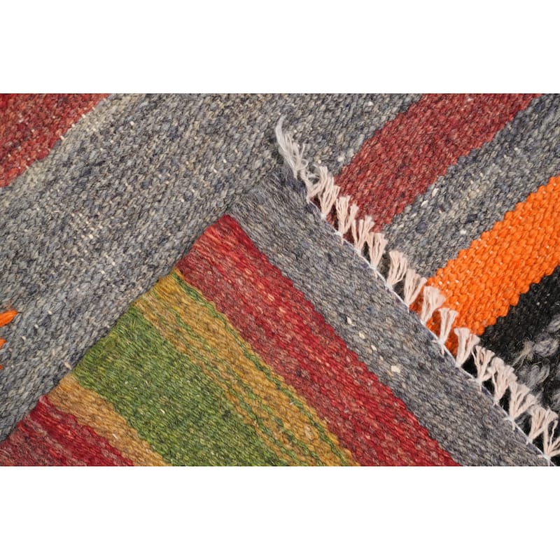 Hand Woven Oriental 100% Wool Carpet Southwestern Tribal Multi-Colored Kilim Area Rug - 11' 5'' X 6' 2''