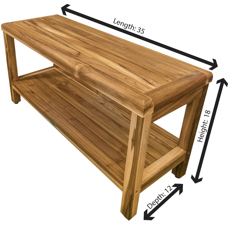 EcoDecors Eleganto EarthyTeak 36" Teak Shower Bench with Shelf