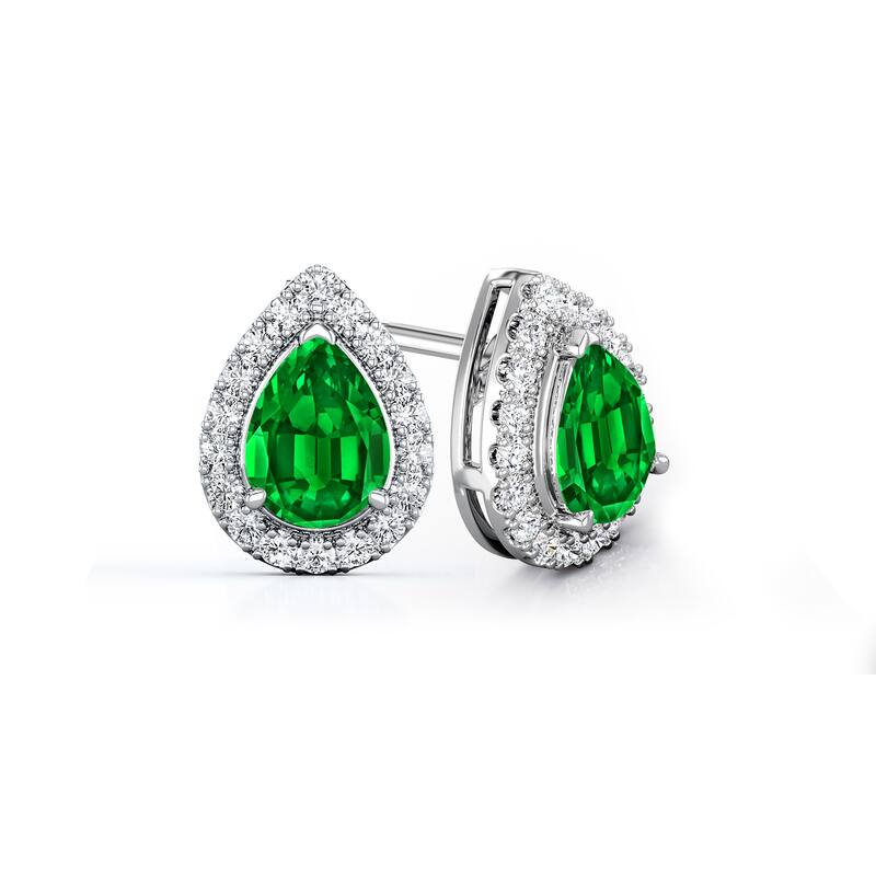 Auriya 14k Gold Lab Grown Gemstone Green Emerald Stud Earrings Pear 0.25 to 5.00 ct. tw. Halo Screw-Back