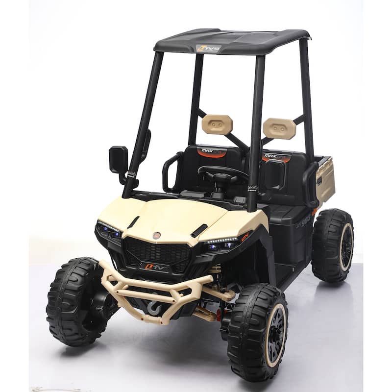 24V Kids Golf Cart, 4WD 2 Seater Ride on Car w/Sun Shade, Storage Trunk & Remote Control, Electric Vehicle w/LED Lights