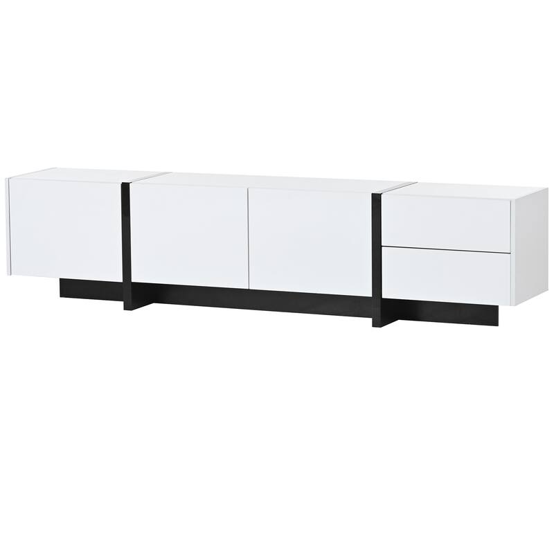 Modern TV Console for TVs Up to 80'', Contemporary Rectangle Design with 3 Cabinets & 2 Drawers, High Gloss Surface