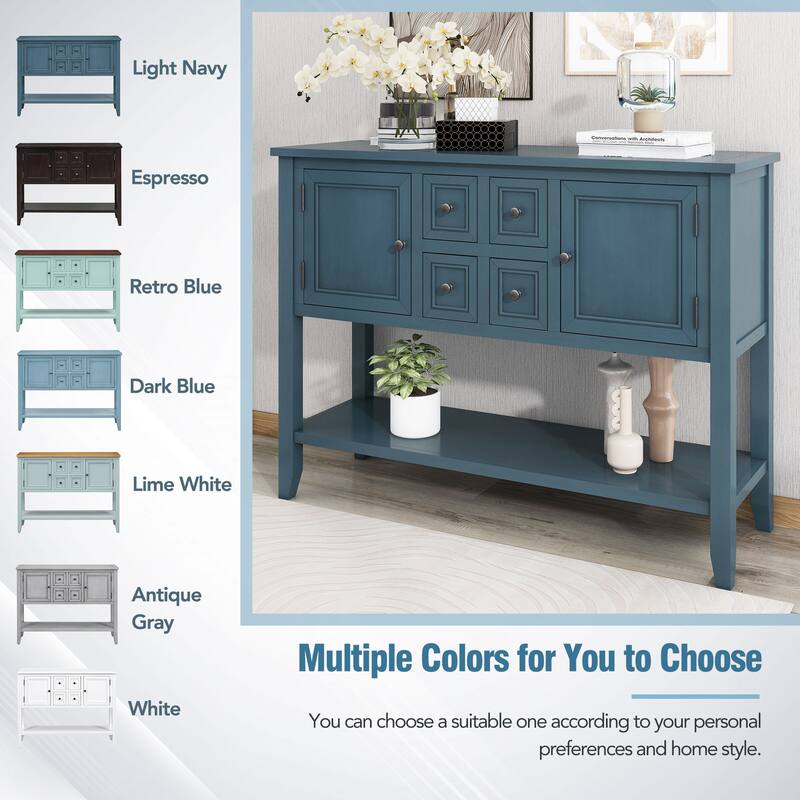 Cambridge Series Ample Storage Vintage Console Table with Four Small Drawers and Bottom Shelf