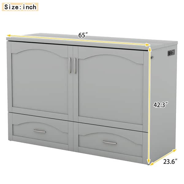 dimension image slide 2 of 4, Queen Size Murphy Bed Wall Bed w/ Drawer & Sockets & USB Ports