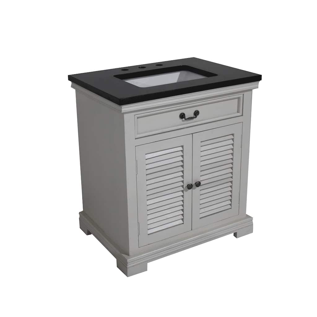 30" Two Door, Single Vanity in White finish and Black granite top