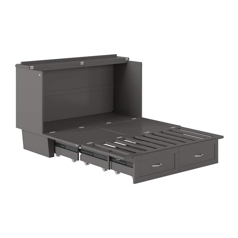 Monroe Queen Murphy Bed Chest with 6" Mattress, Storage Drawer & Built-In Charger in Grey