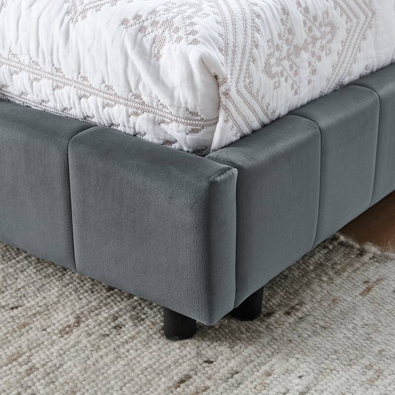 Full Size Velvet Upholstered Tufted Daybed with Backrest and Armrests, Grey, Easy Assembly