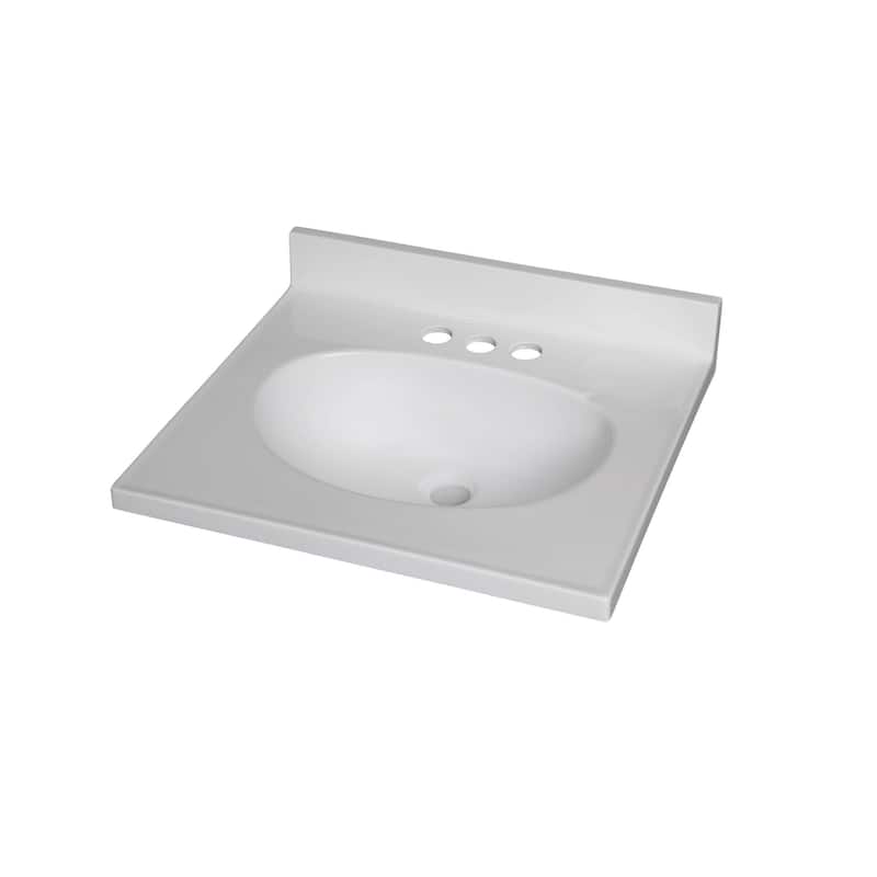Fine Fixtures White Cultured Marble Top With Integrated Sink, 4" Backsplash and Overflow Included. - 19 x 17