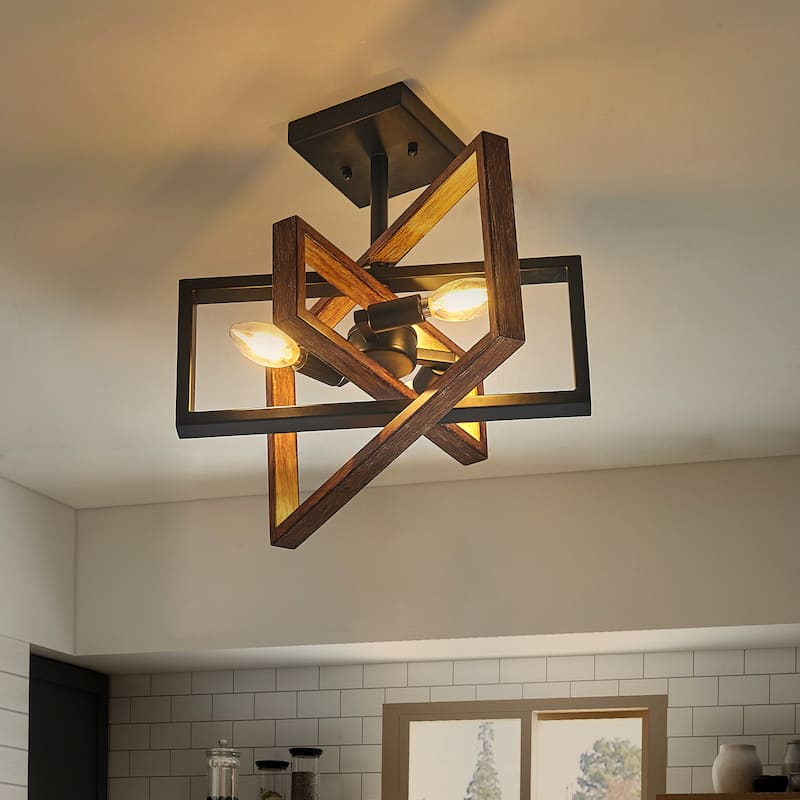 14 inch wood painted pendant 3 Lt - Wood Black