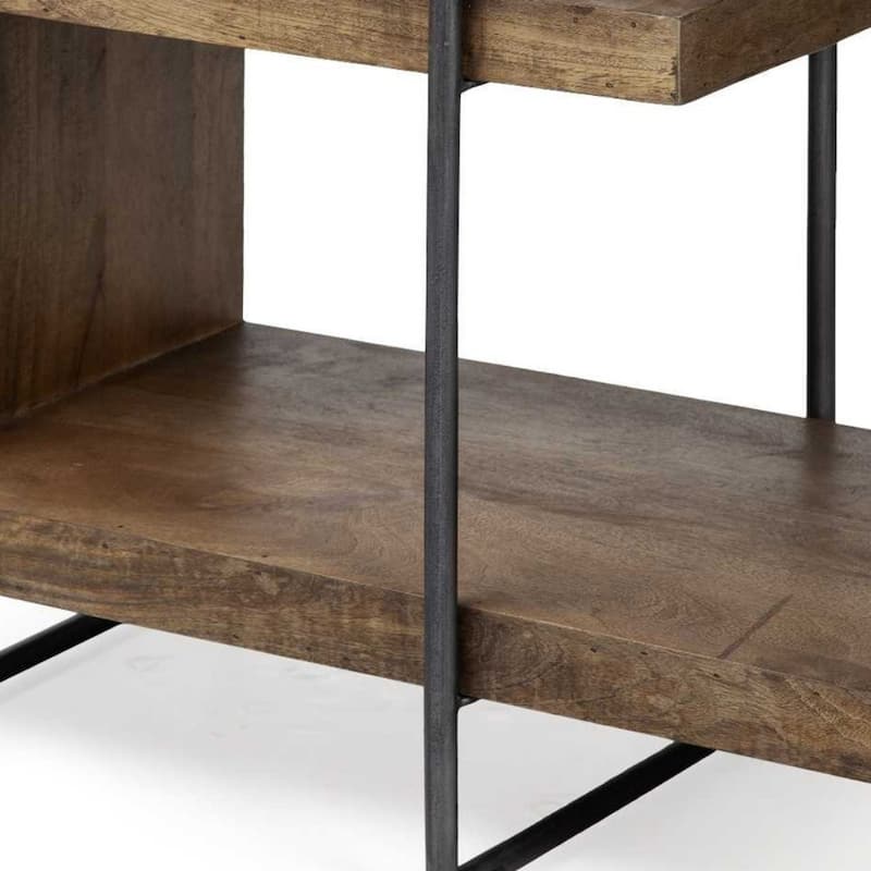 22-Inch Brown Wood End Table with Storage Shelves and Metal Base - 30" x 17.50" x 22"