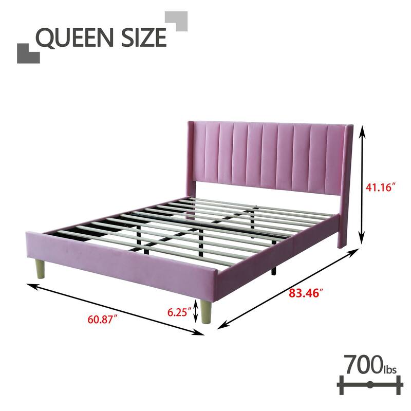 Aufank Bed Frame Upholstered Platform with Wooden Slats, Noise-Free
