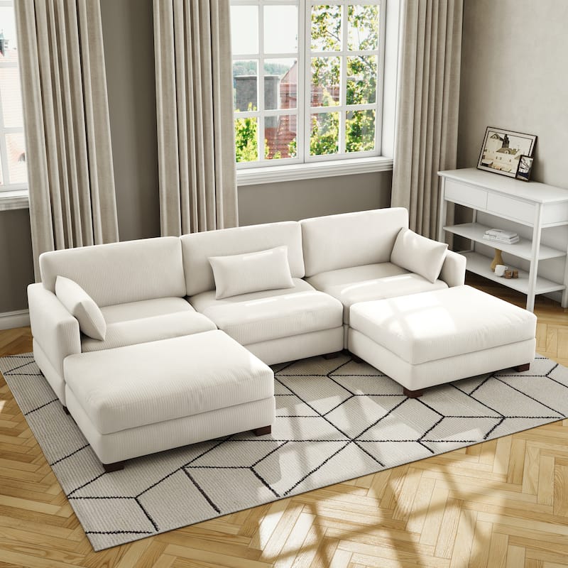 Corduroy Upholstered Modular Sectional Sofa for Living Room