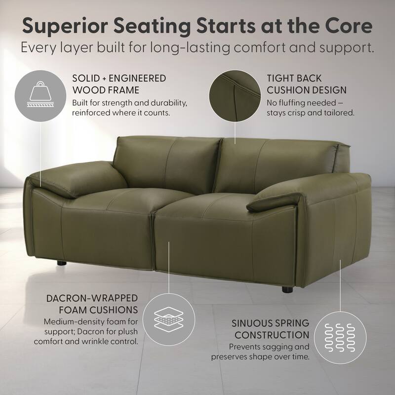 Tanner Top Grain Leather Loveseat, Sofa, or Living Room Set with Padded Arms