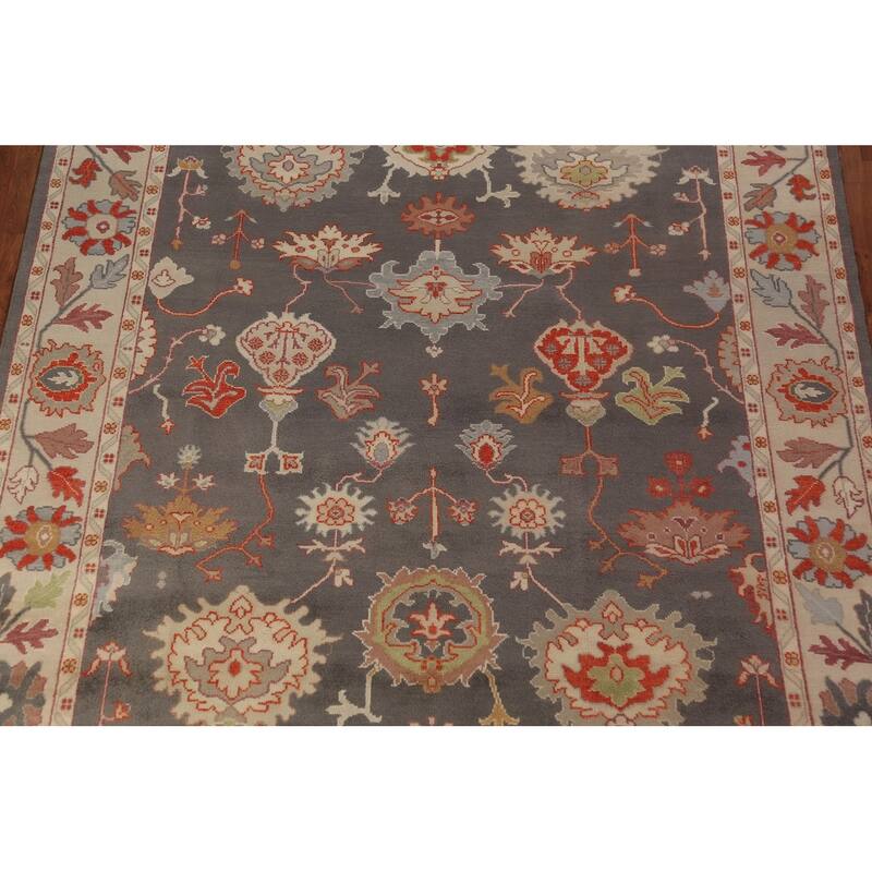 Gray Oushak Oriental Area Rug Hand-Knotted Wool Carpet - 8'10"x 11'9"