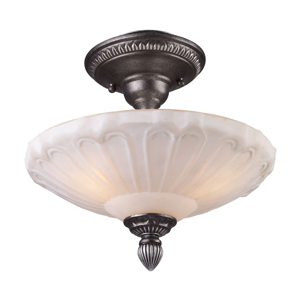 Elk Home Restoration Dark Silver With White Glass 3 Light Semi Flush - 12 in. Wide
