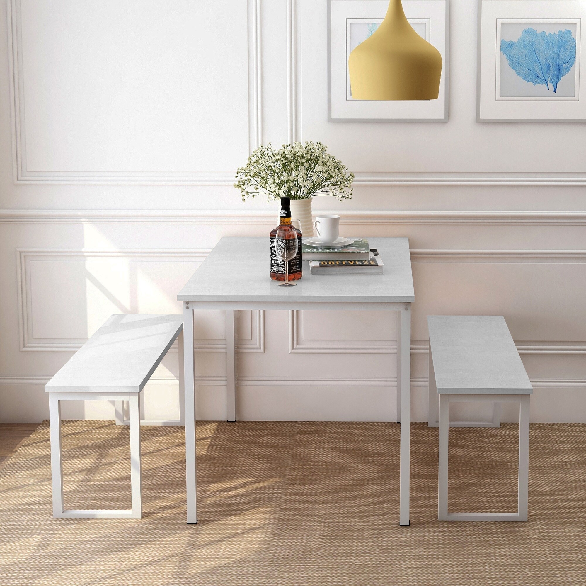Shop 3 Piece Dining Table Set Kitchen Table With Two Benches On Sale Overstock 28762944