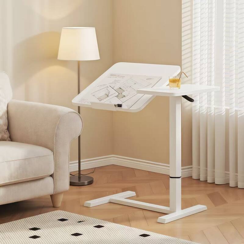 Anmytek Height Adjustable Mobile Overbed Desk with Tilting Top and Wheels White - M - M - white