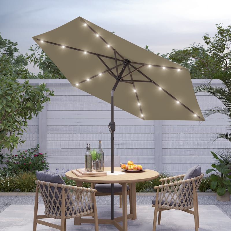 Bonosuki 7.5Ft LED Patio Market Umbrella Outdoor Table Umbrella - Taupe