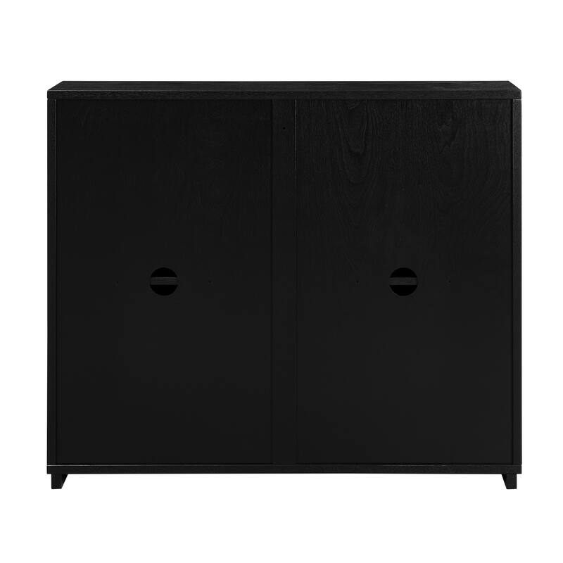 V-Shaped Fluted Storage Cabinet, Multi-Functional Narrow Side Cabinet, Wood Buffet Cabinet with 2 Doors & 2 Outlet Holes