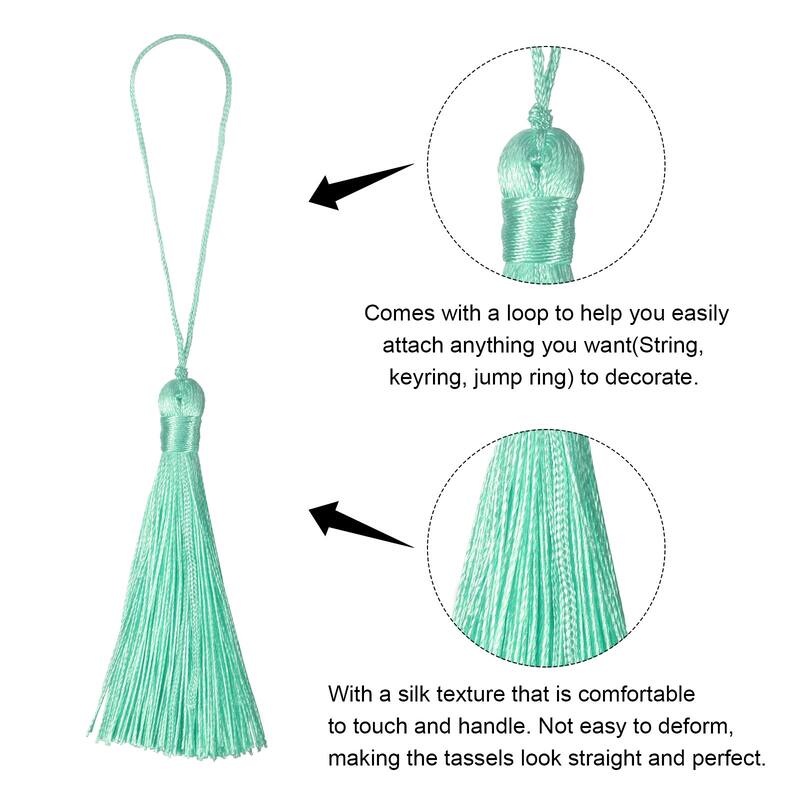 6.5" Silky Bookmark Tassels with Loop for DIY Craft Accessory, 12Pcs Army Green - Army Green
