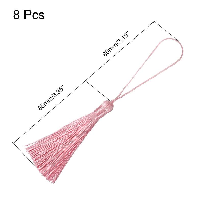6.5" Silky Bookmark Tassels with Loop for DIY Craft Accessory, 8Pcs - Rose Pink