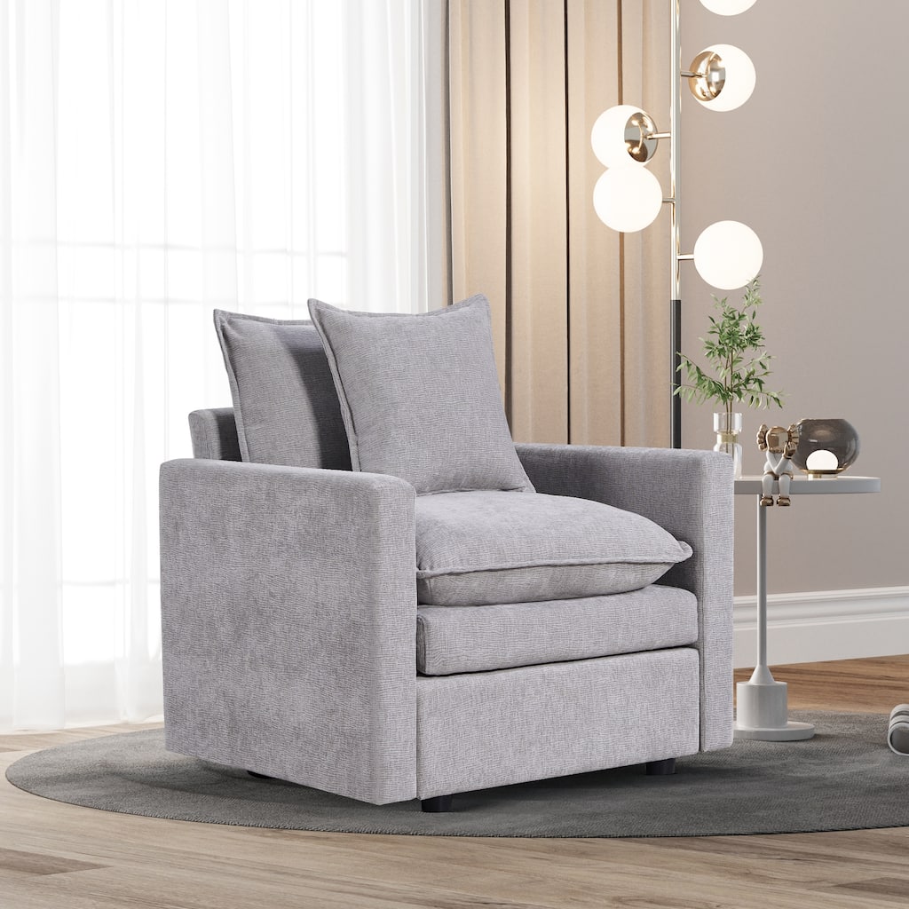 Gray Modern 33.07" Upholstered Arm Chair with Solid Wood Frame for Living Room