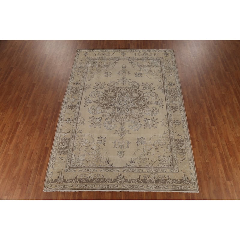 Distressed Tabriz Persian Vintage Area Rug Handmade Wool Carpet - 7'10"x 11'2"