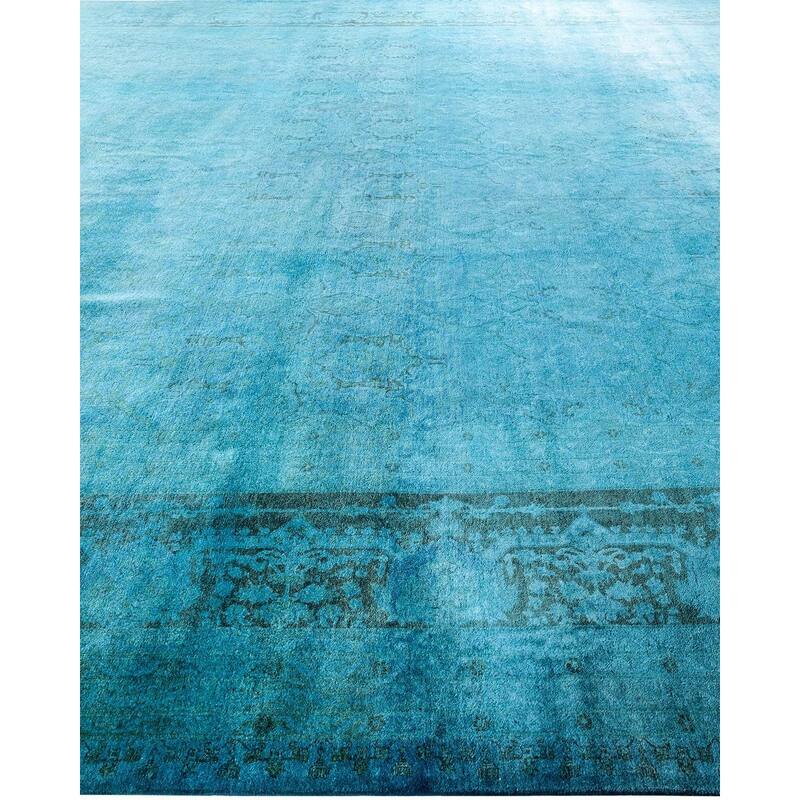 Overdyed, One-of-a-Kind Hand-Knotted Area Rug - Blue - 12' 3" x 17' 9"
