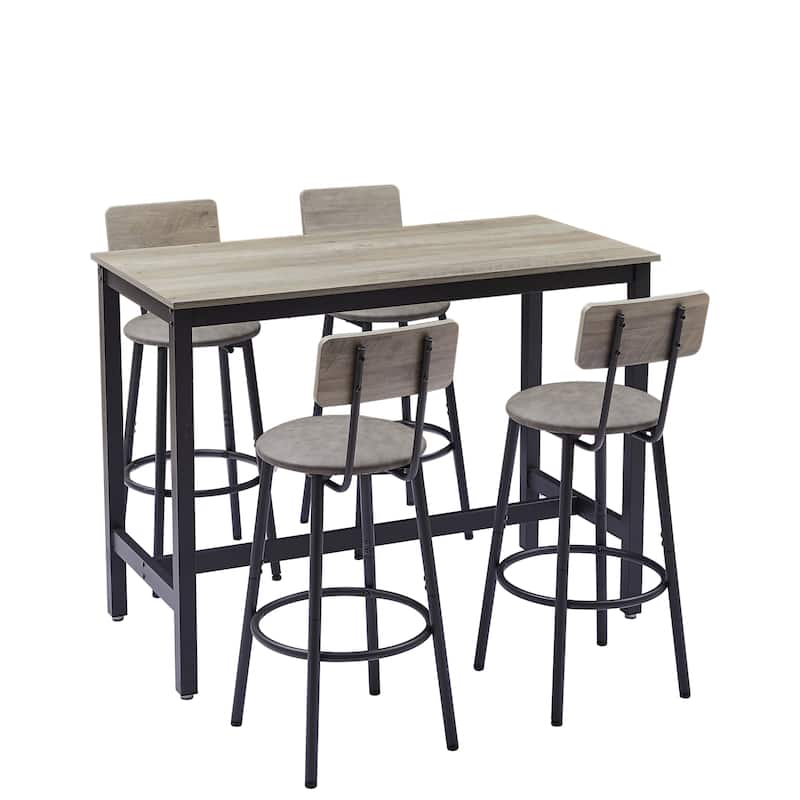 Industrial 5-Piece Metal Frame Bar Dining Set with 4 Stools
