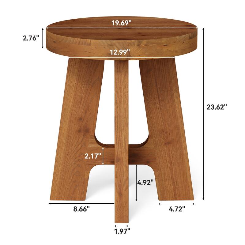 Round Side Table, Farmhouse Solid Wood End Table for Couch