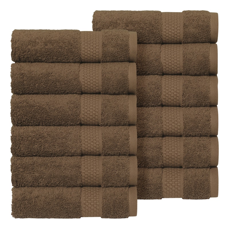 Authentic Hotel and Spa 100% Aeagean Long Staple Turkish Cotton STARLIGHT Terry Hand Towels (Set of 12) - Earth Brown