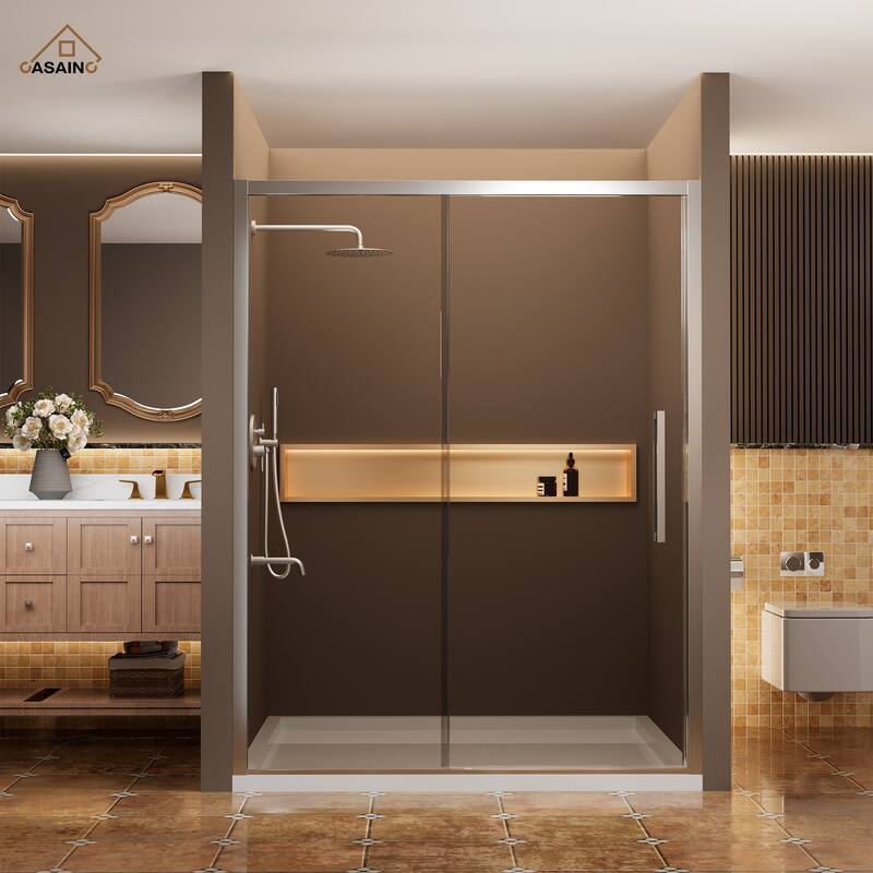 CASAINC 60 in. W x 76 in. H Sliding Framed Shower Door with SGCC Certification - Silver