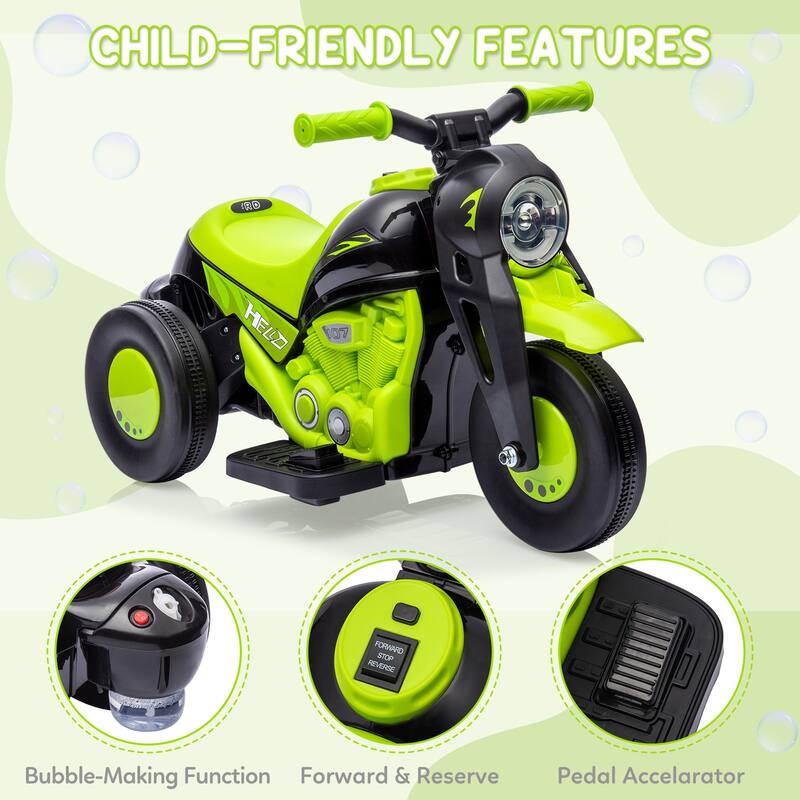 6V Battery-Powered Electric Motorcycle Ride-On Bubble Car for Kids Best Gift