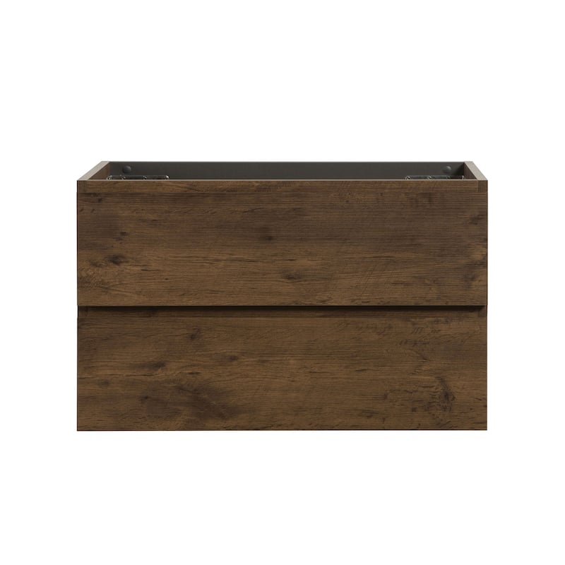 (Base Only) Wall Mount Bathroom Vanity Base with 2 Drawers - Walnut - 36" W