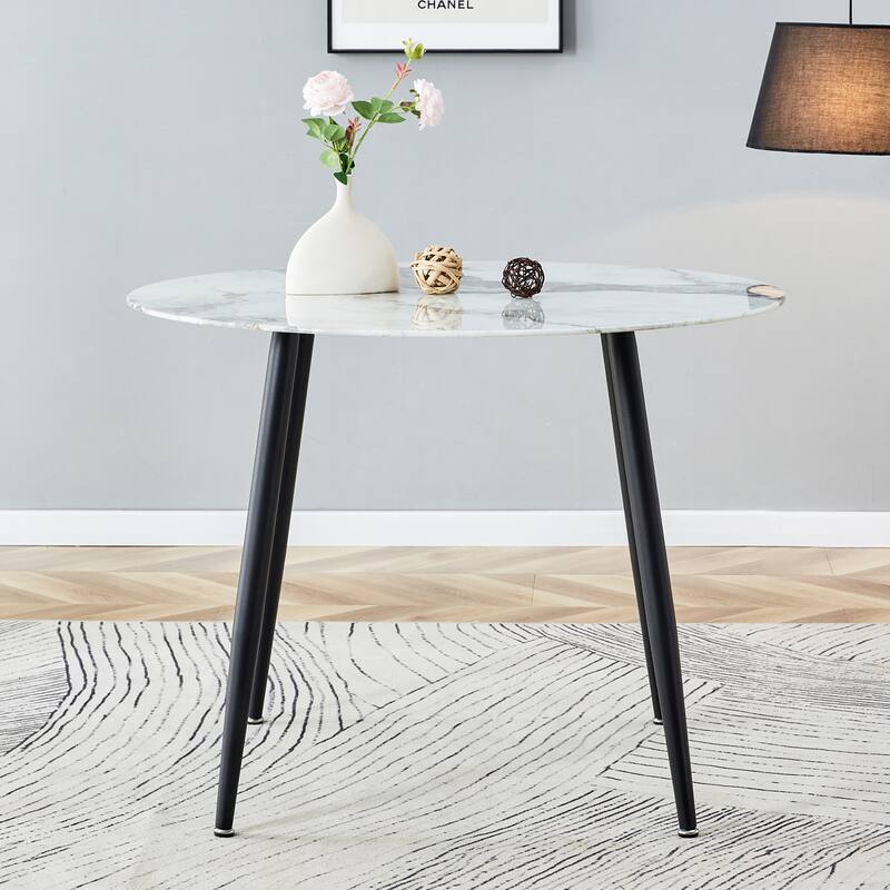 Dining Table With A Diameter Of 40 Inches, A 0.3 Inch Thick Imitation Marble Pattern Tabletop And Metal Legs 40 '* 40' * 30 '