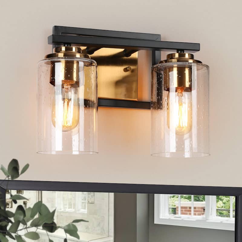 2/3/4-Light Modern Black Gold Bathroom Vanity Lights Seeded Glass Wall Sconces - 2-Light