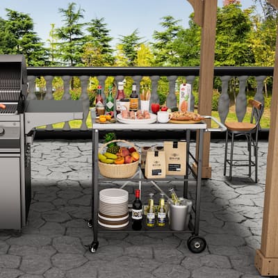 VEIKOUS Outdoor Patio Grilling Backyard BBQ Grill Cart with Stainless Steel Top