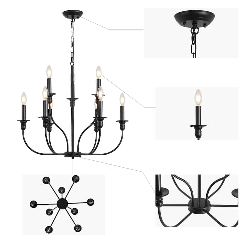 9-Light Candlestick Farmhouse Chandelier for Bedroom Living Room Staircase
