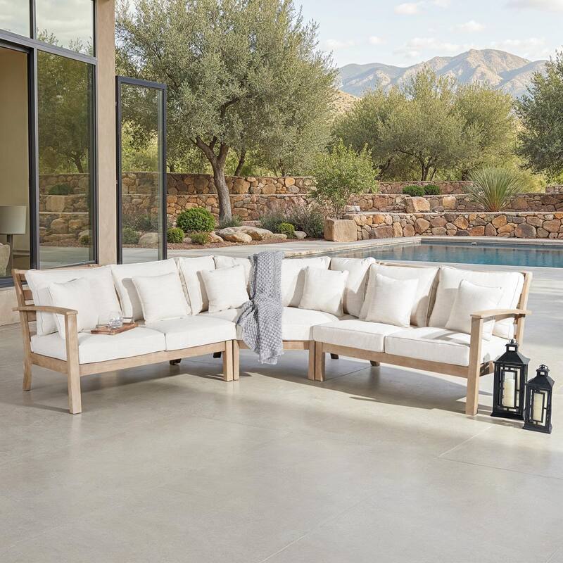 SAFAVIEH Couture Rosabecca Eucalyptus Patio Sectional Sofa - 107"W x 107"D x 35"H - Natural/Beige