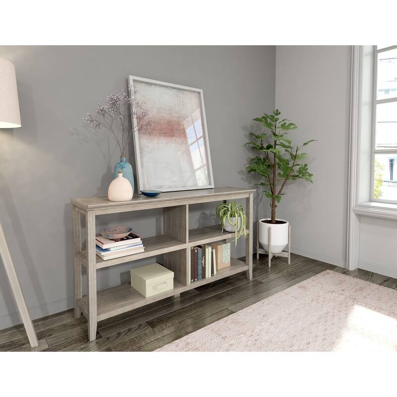 54" Washed Gray Solid 2-Tier Low Horizontal Bookcase