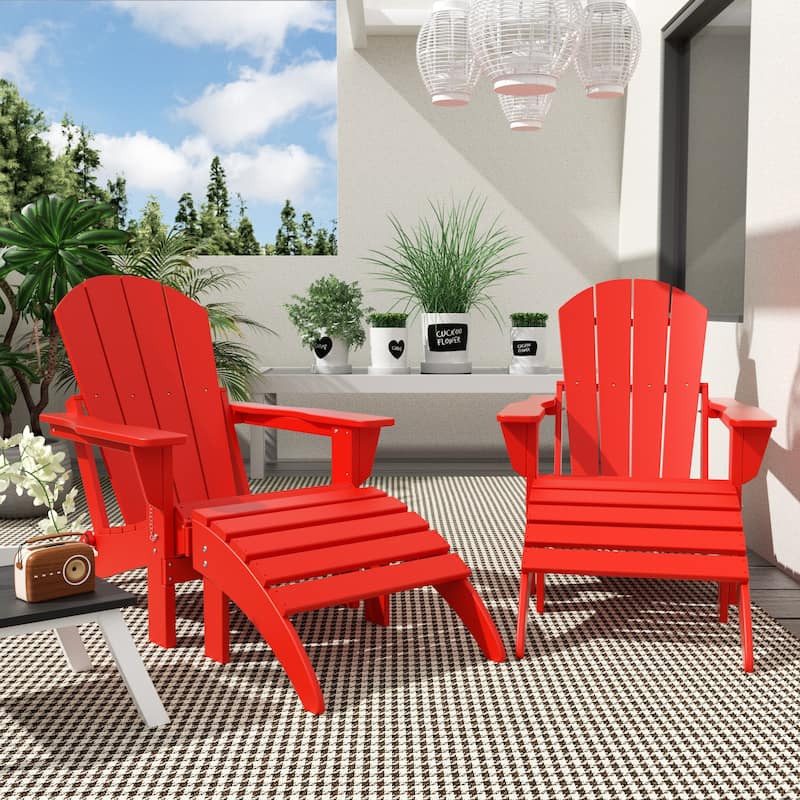 Polytrends Laguna Hdpe All Weather Outdoor Patio Foldable Adirondack Chairs With Ottomans (5-Piece Set) - Red
