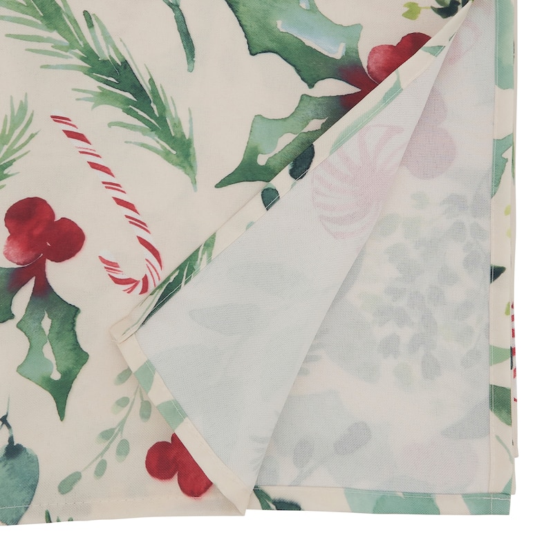 Candy Cane Tablecloth With Christmas Foliage Design