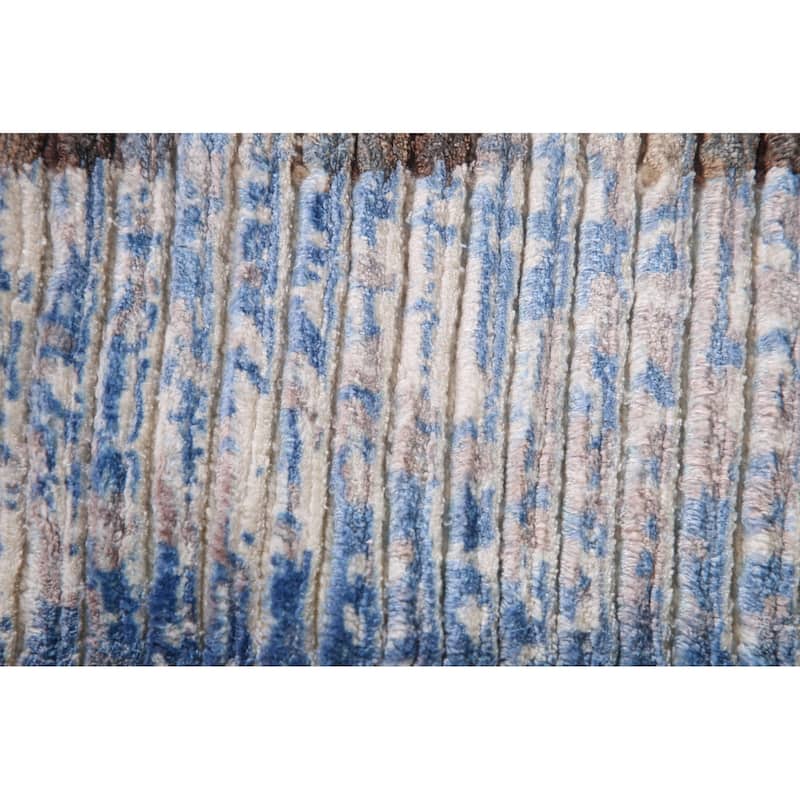 Striped Abstract Modern Accent Rug Hand-Knotted Wool Carpet - 4'1"x 5'10"