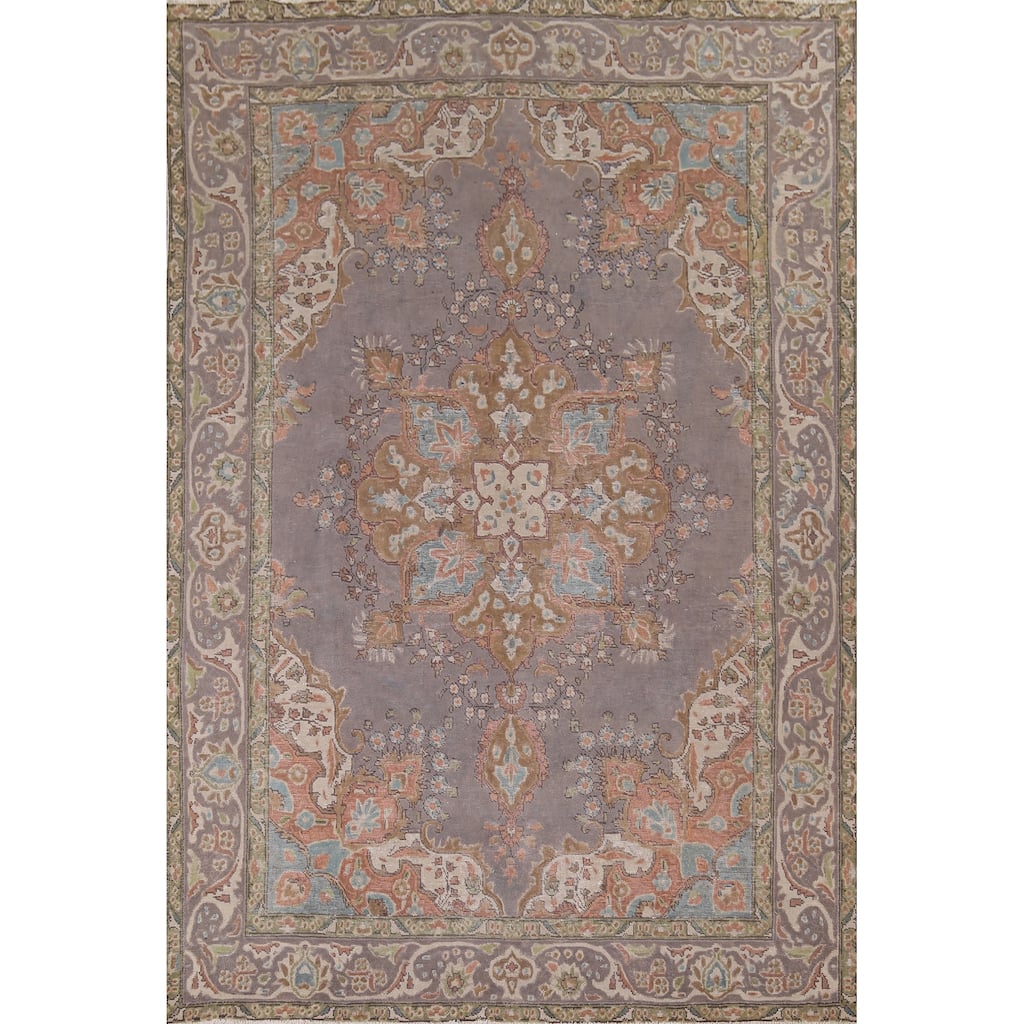 Purple Tabriz Vintage Persian Area Rug Handmade Wool Carpet - 7'11" x 11'1"