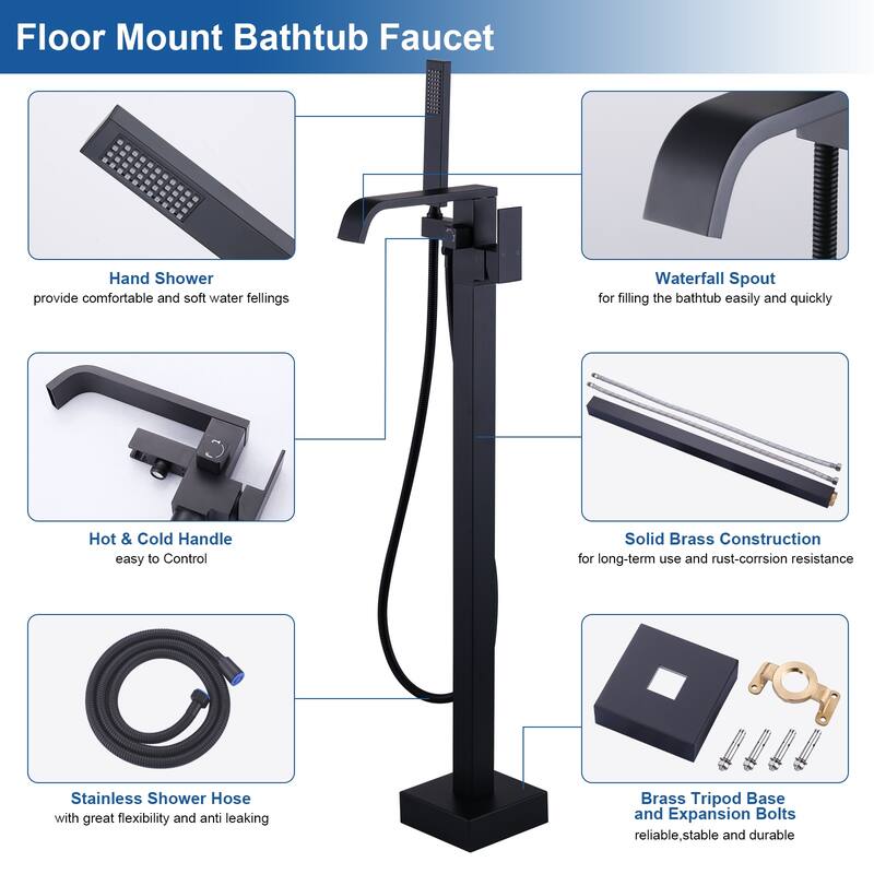 WOWOW Waterfall Single-Handle Freestanding Tub Faucet with Handshower
